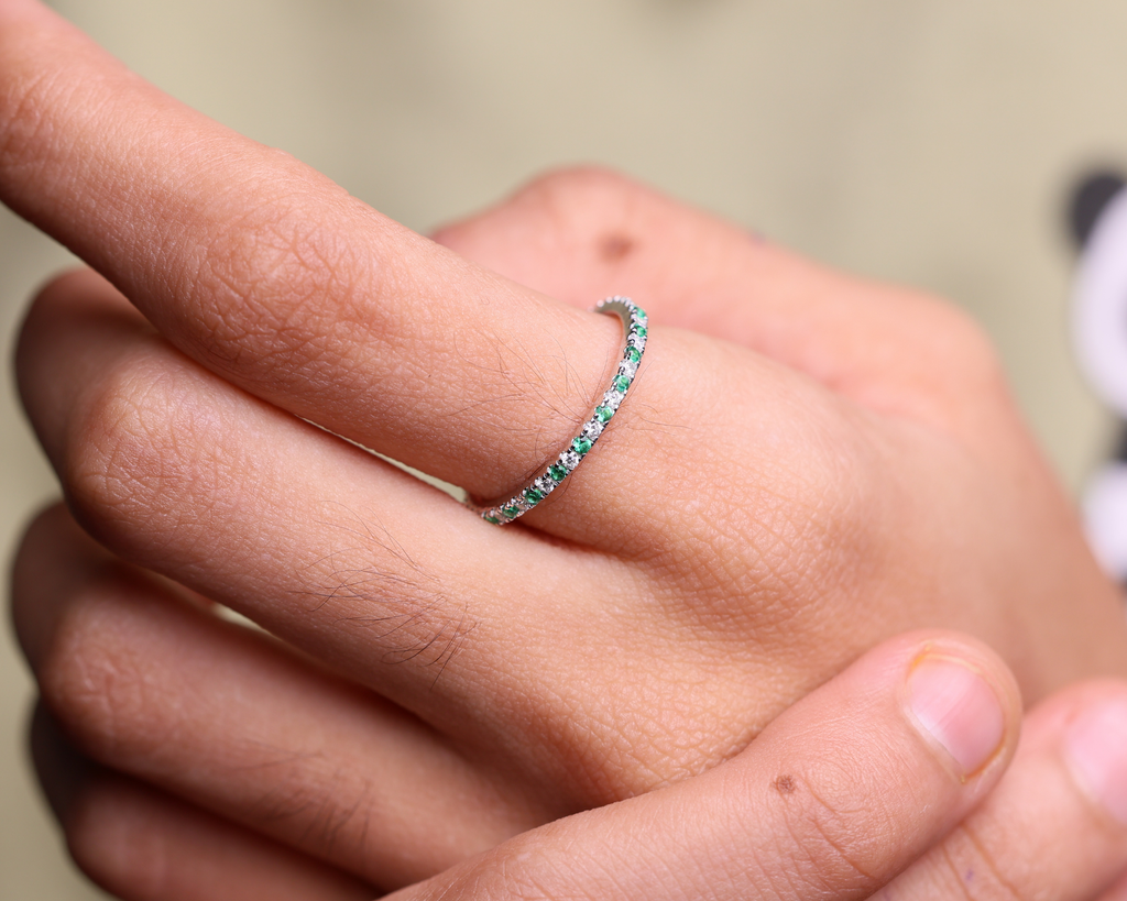 Emerald and Lab Grown Diamond Eternity Wedding Band