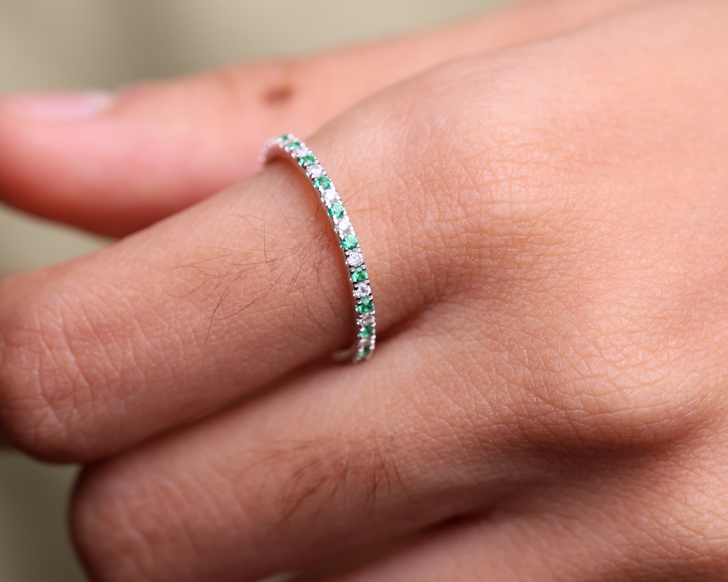 Emerald and Lab Grown Diamond Eternity Wedding Band