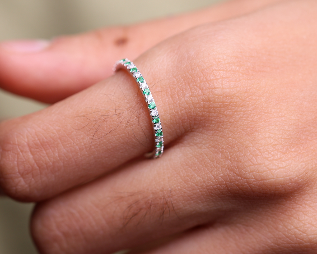 Emerald and Lab Grown Diamond Eternity Wedding Band