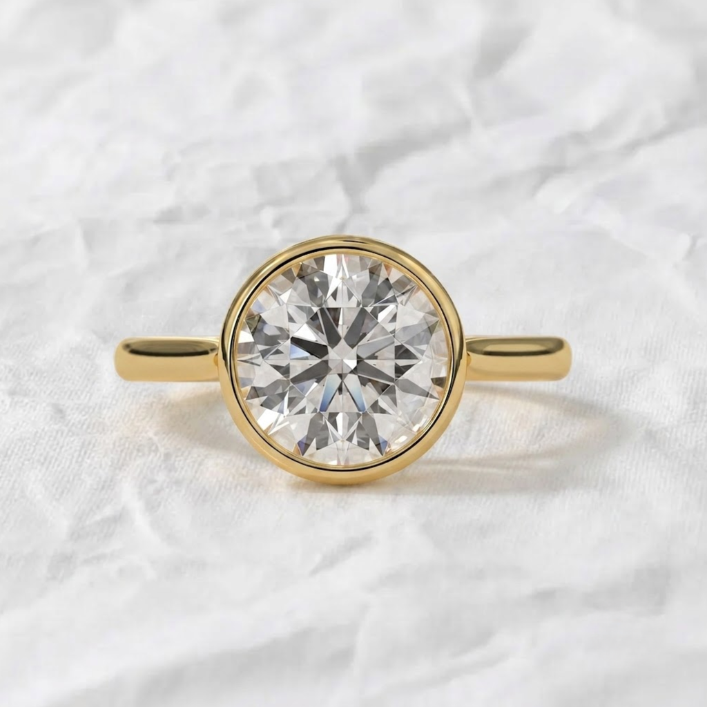 14K Gold Lab Grown Diamond Engagement Ring With Bezel Set