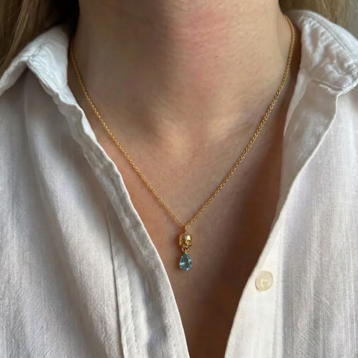 Memento Mori Birthstone Necklace, 14K Gold Skull, Minimalist Skull Necklace