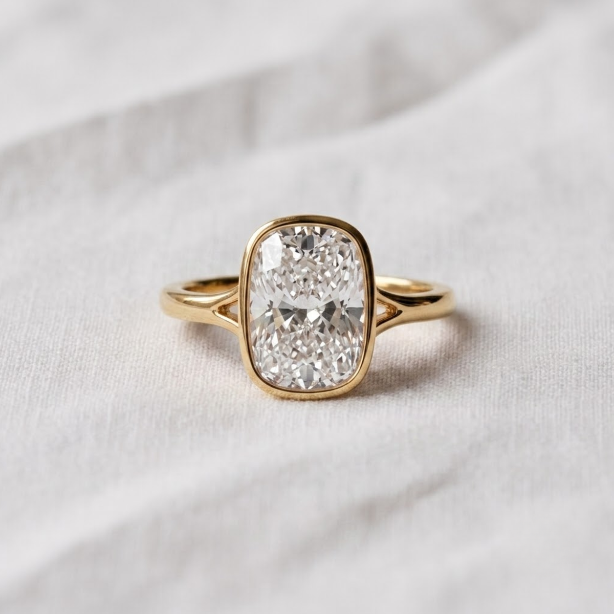 2 Carat Elongated Cushion Lab Created Diamond Bezel Set Engagement Ring