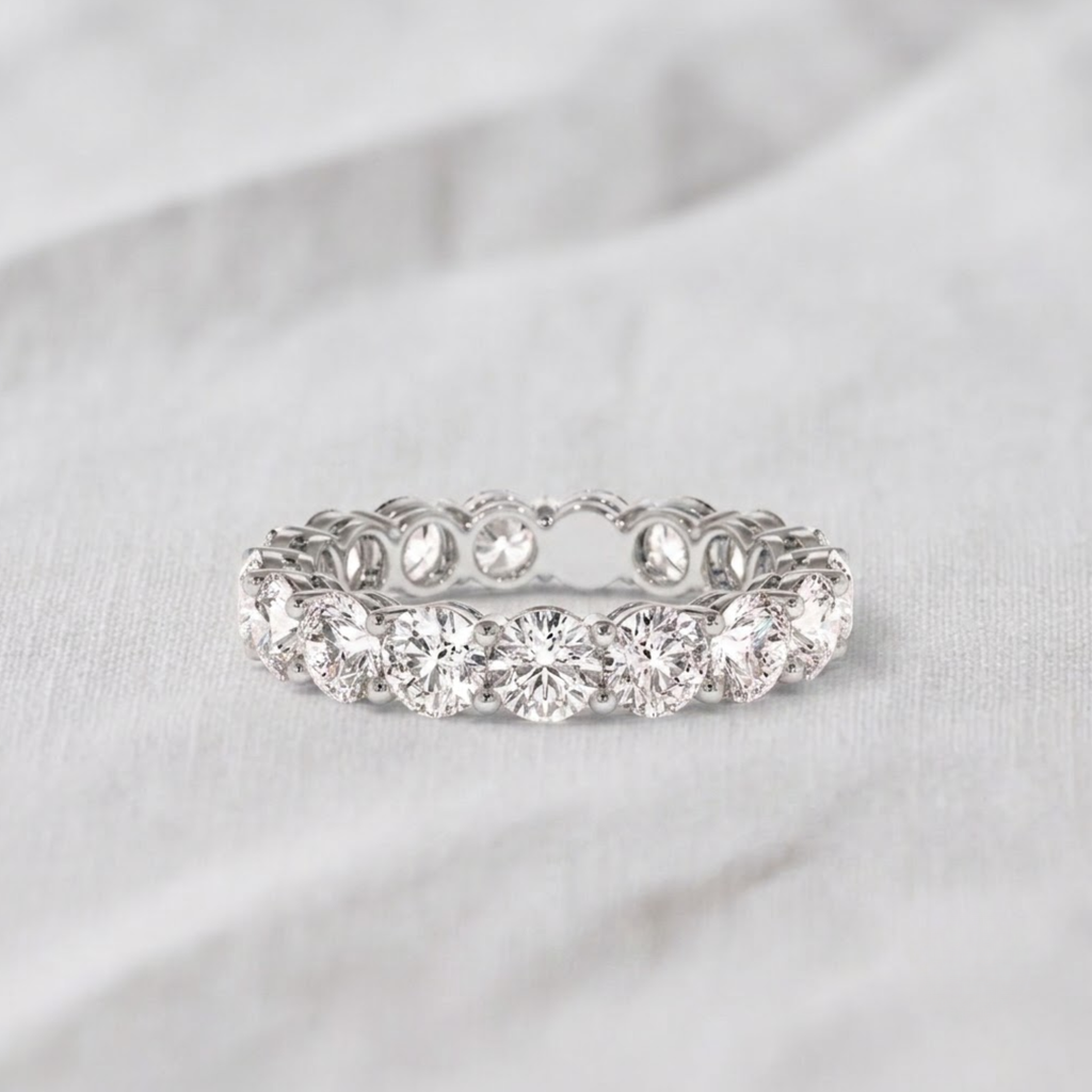 14K Gold Full Eternity Round Lab Grown Diamond Ring/ Stacking Matching Unique Anniversary Gift