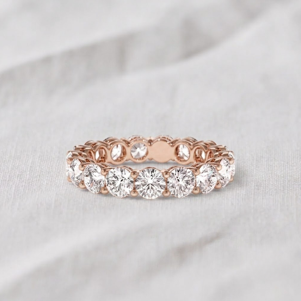 14K Gold Full Eternity Round Lab Grown Diamond Ring/ Stacking Matching Unique Anniversary Gift