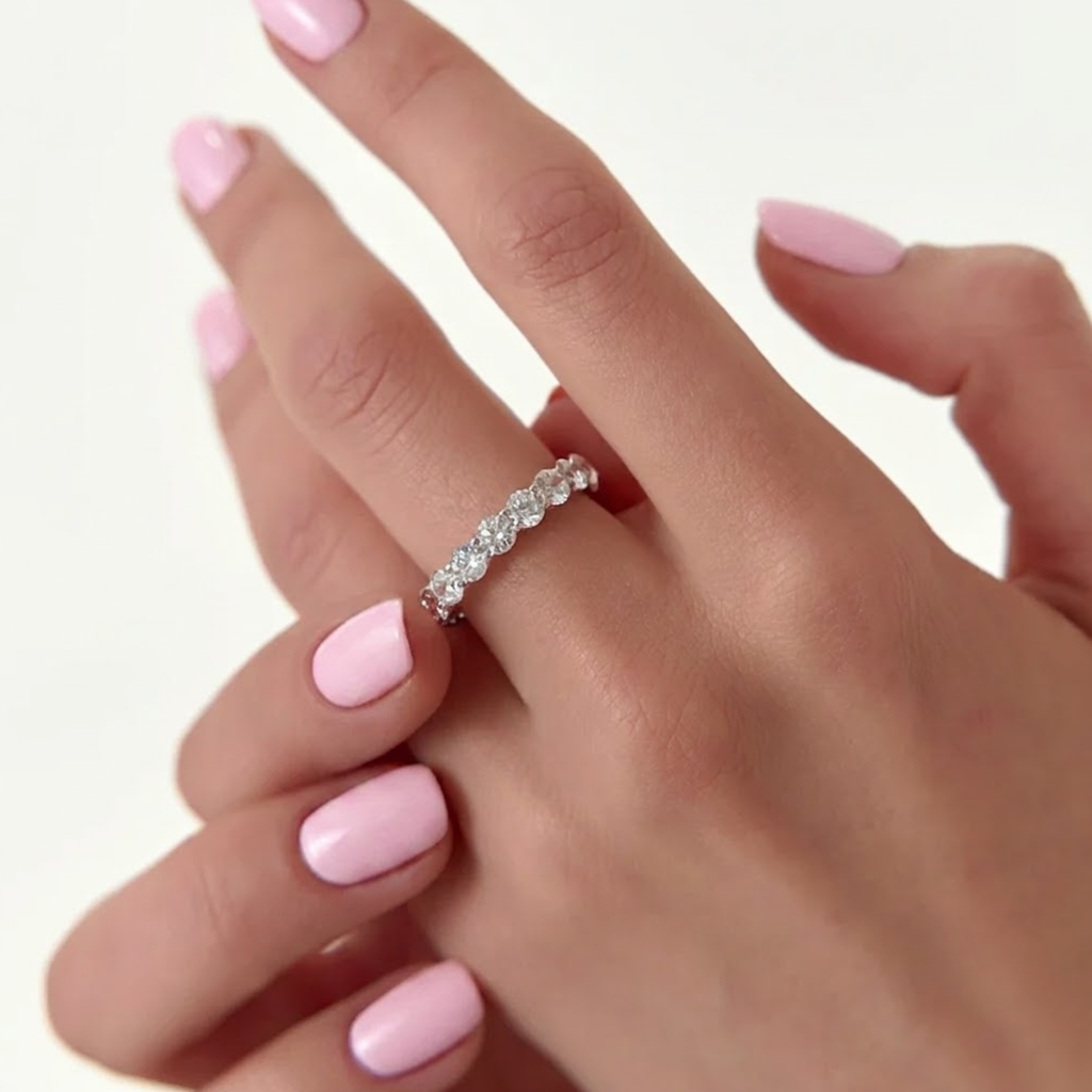 14K Gold Full Eternity Round Lab Grown Diamond Ring/ Stacking Matching Unique Anniversary Gift