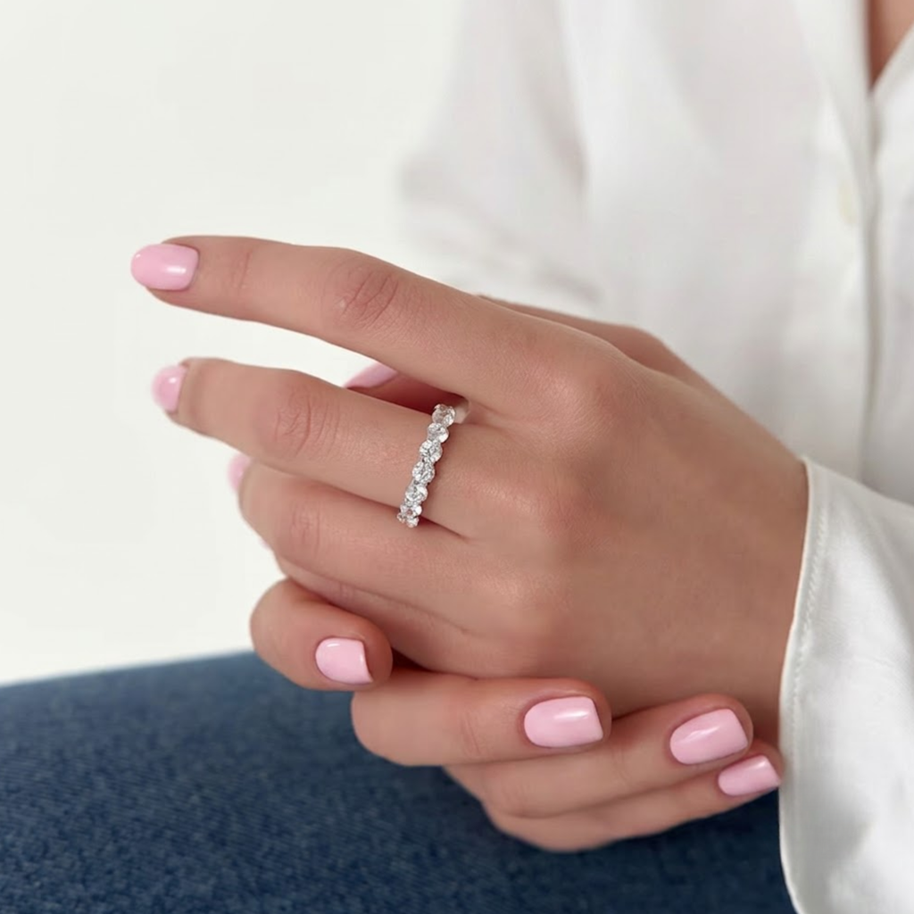 14K Gold Full Eternity Round Lab Grown Diamond Ring/ Stacking Matching Unique Anniversary Gift