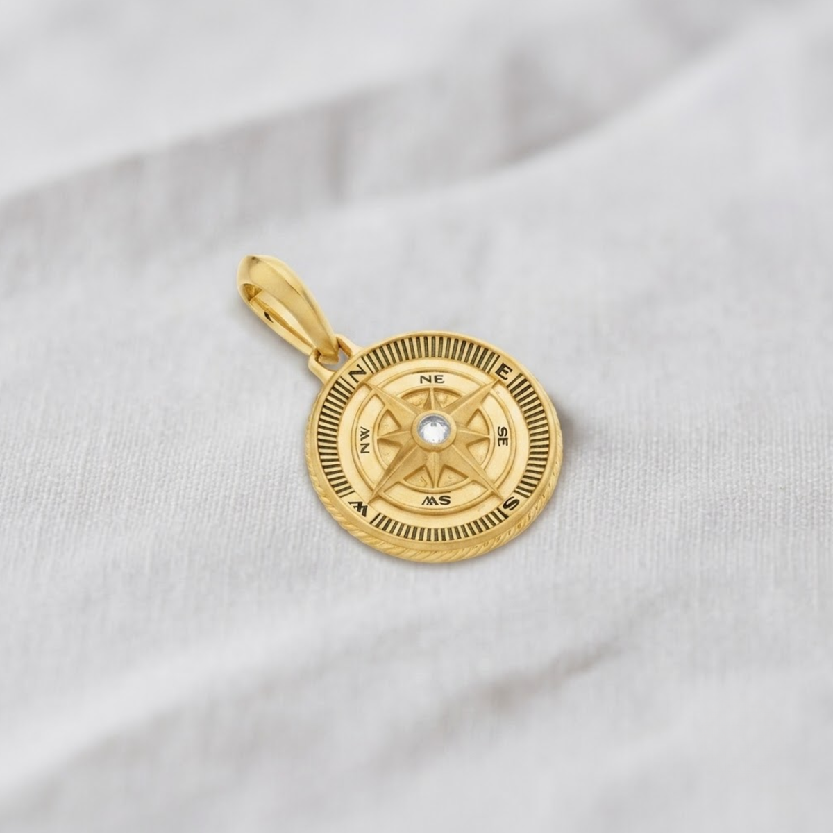 14K Solid Gold Compass Medallion Pendant, Lab Grown Diamond Nautical Directional Jewelry, Gift for Him