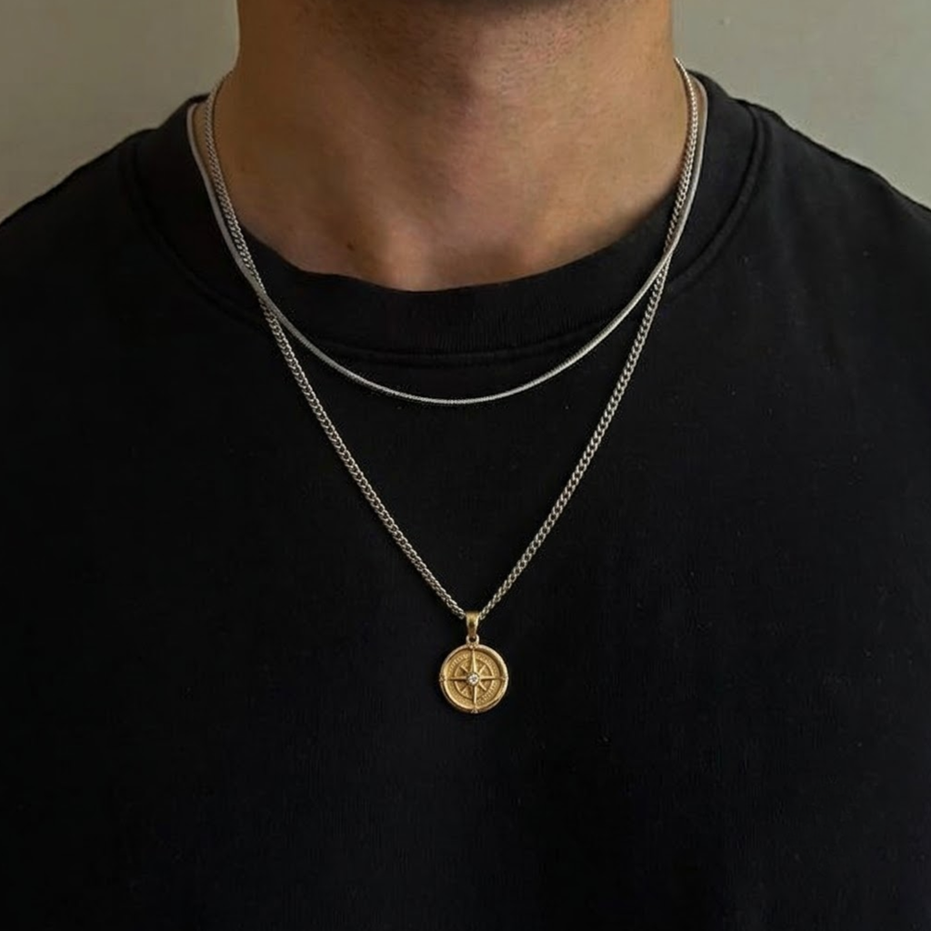 14K Solid Gold Compass Medallion Pendant, Lab Grown Diamond Nautical Directional Jewelry, Gift for Him