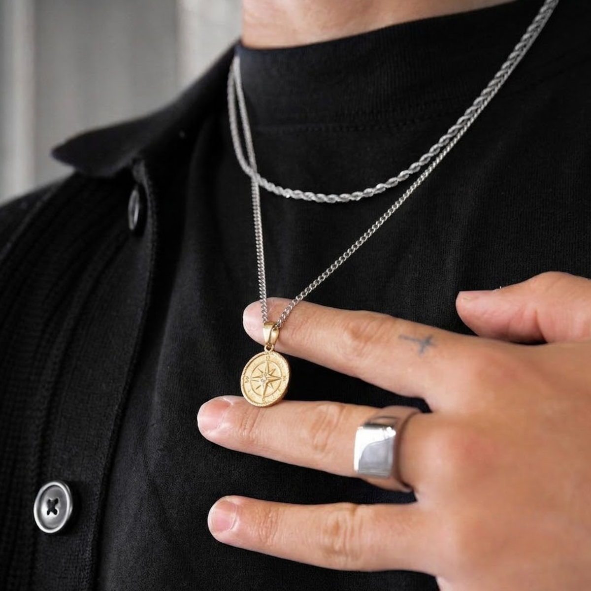 14K Solid Gold Compass Medallion Pendant, Lab Grown Diamond Nautical Directional Jewelry, Gift for Him