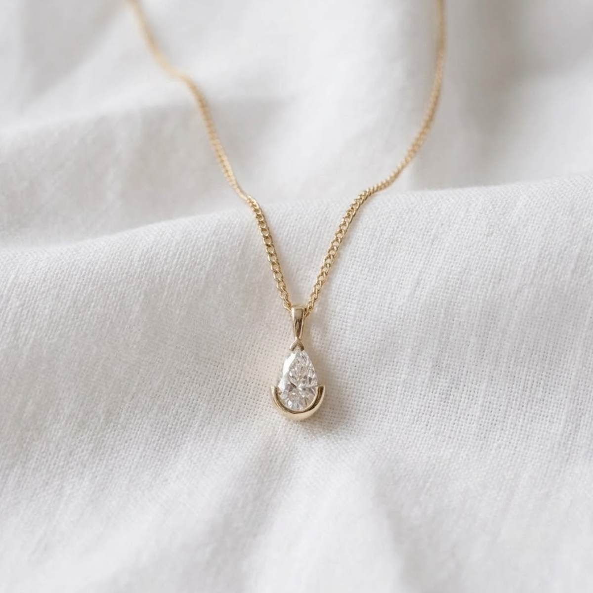 Pear Lab Grown Half Bezel Pendant Necklace