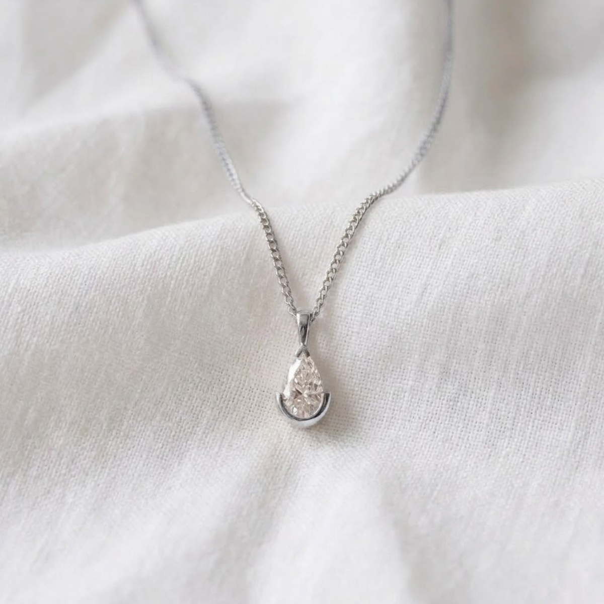 Pear Lab Grown Half Bezel Pendant Necklace