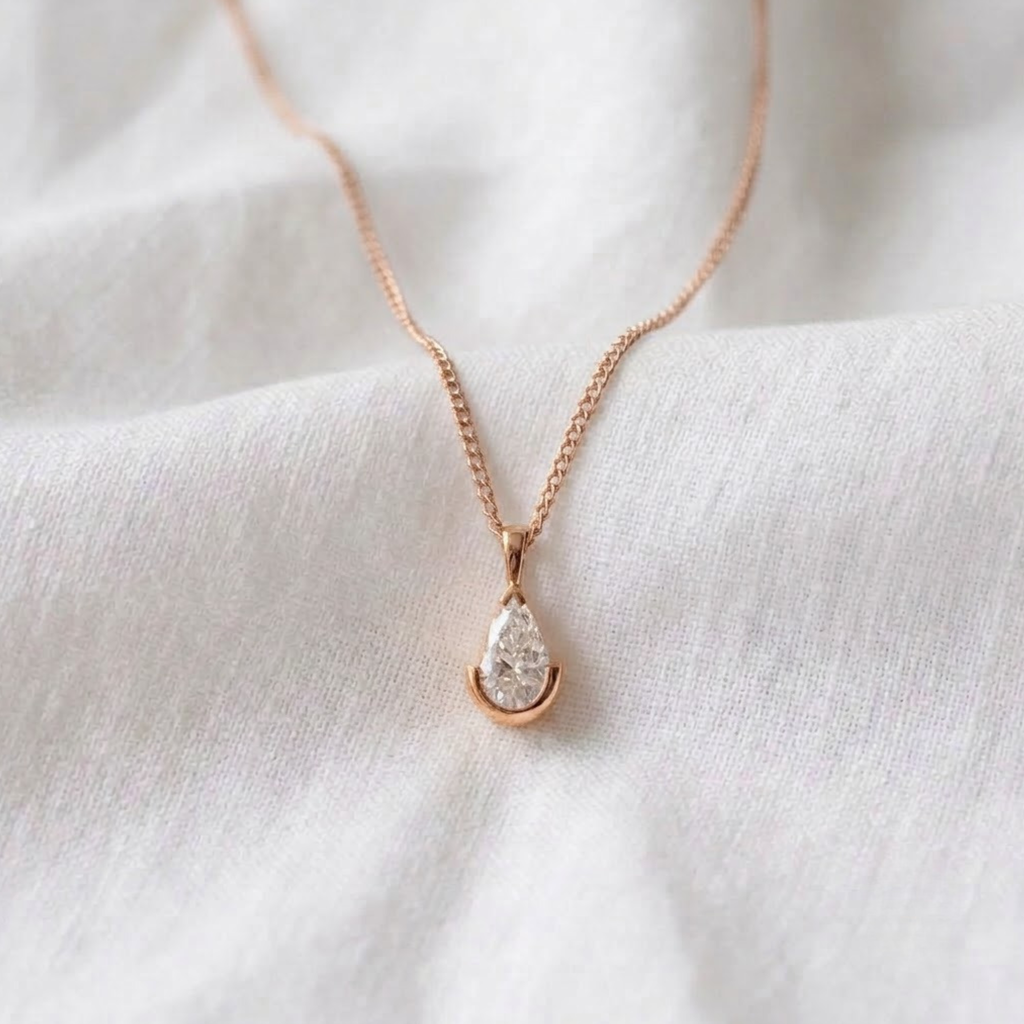 Pear Lab Grown Half Bezel Pendant Necklace