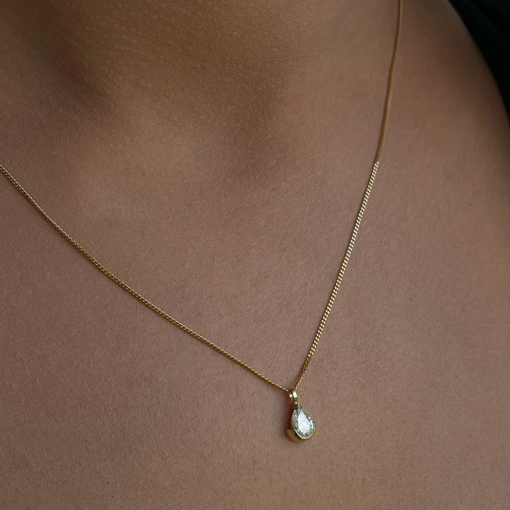 Pear Lab Grown Half Bezel Pendant Necklace