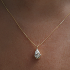 Pear Lab Grown Half Bezel Pendant Necklace