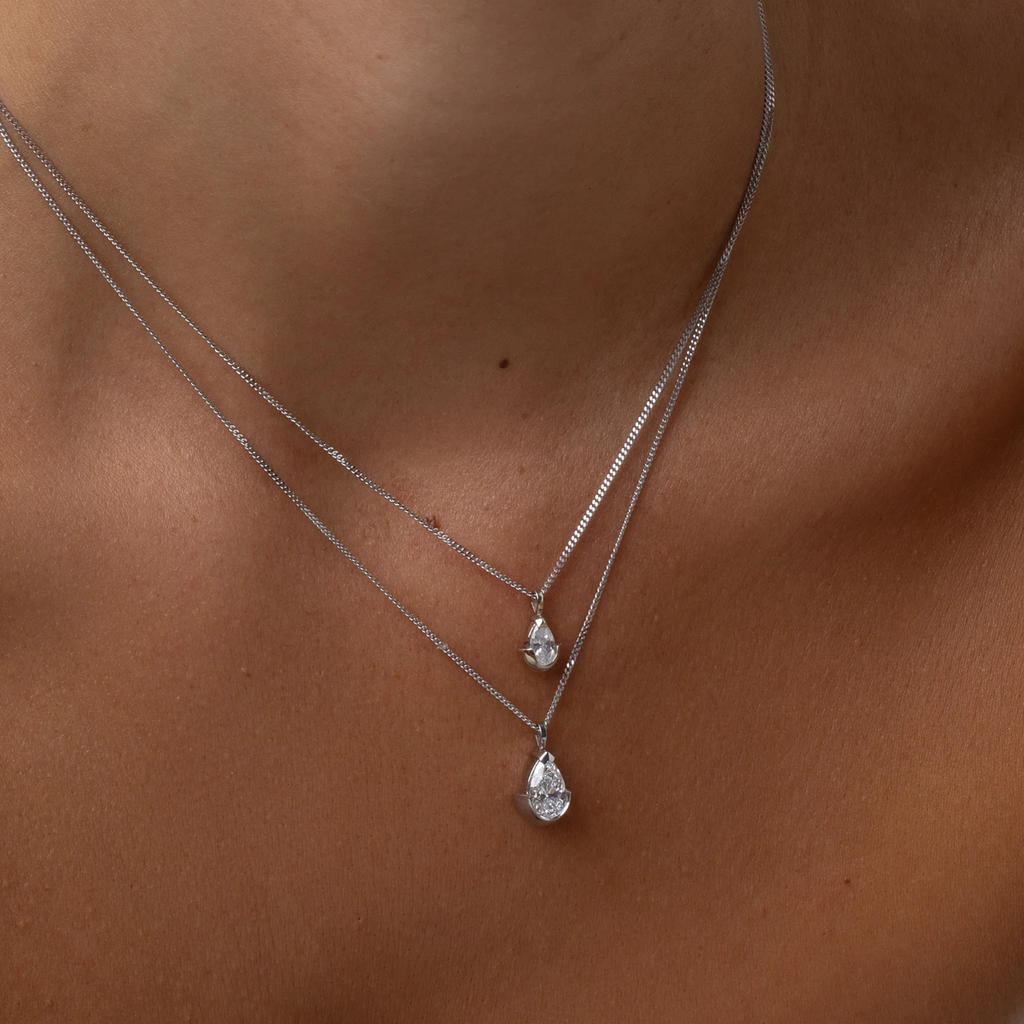 Pear Lab Grown Half Bezel Pendant Necklace