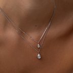 Pear Lab Grown Half Bezel Pendant Necklace