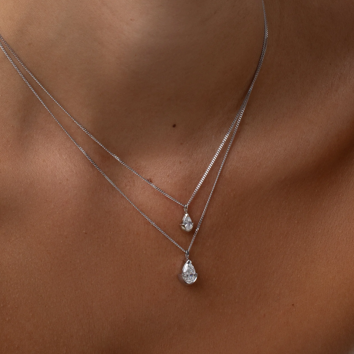 Pear Lab Grown Half Bezel Pendant Necklace