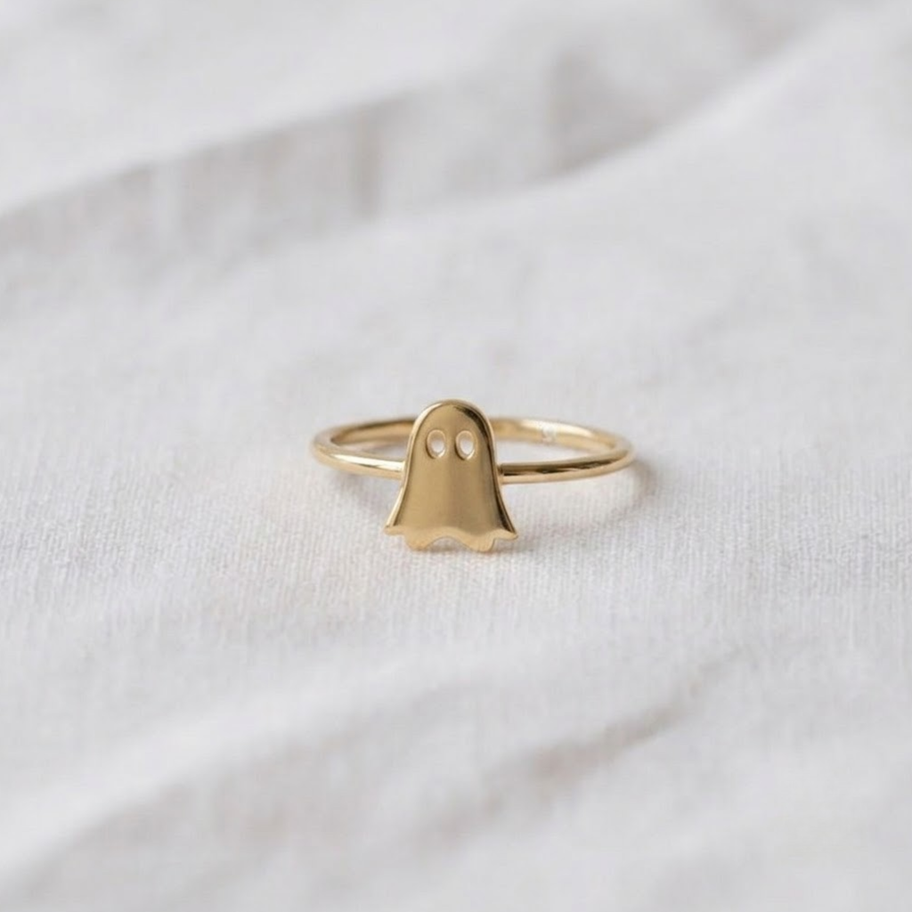 14K Gold Ghost Halloween Ring