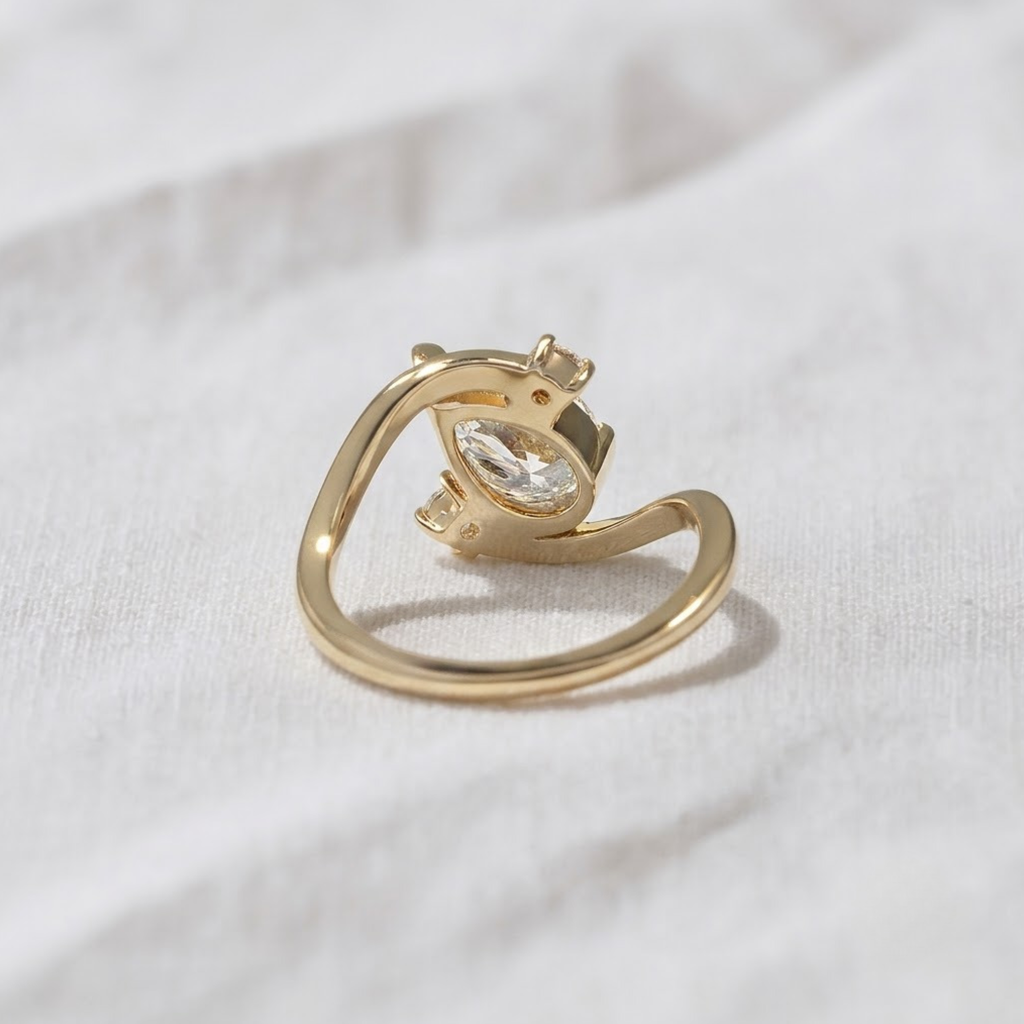 Pear Shape Three Stone Bypass Engagement Ring