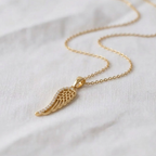 14K Solid Gold Diamond Angel Wing Necklace