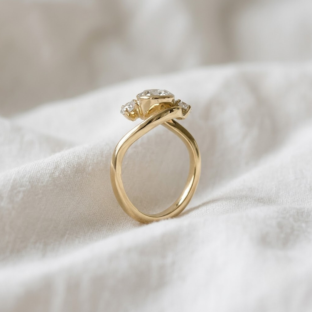 Pear Shape Three Stone Bypass Engagement Ring