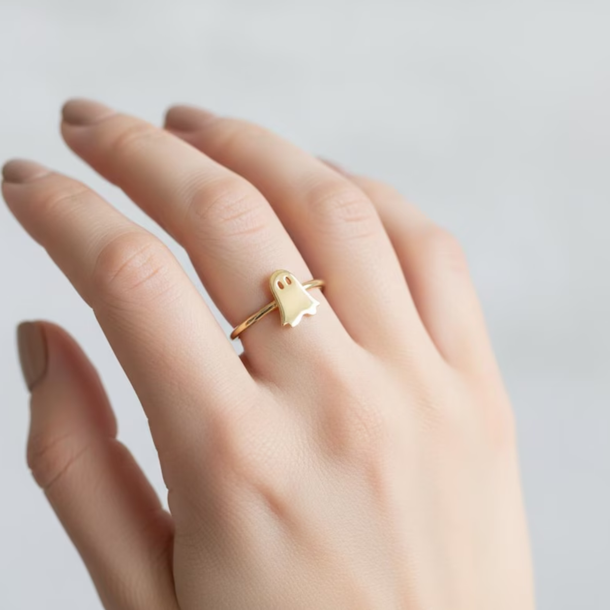 14K Gold Ghost Halloween Ring