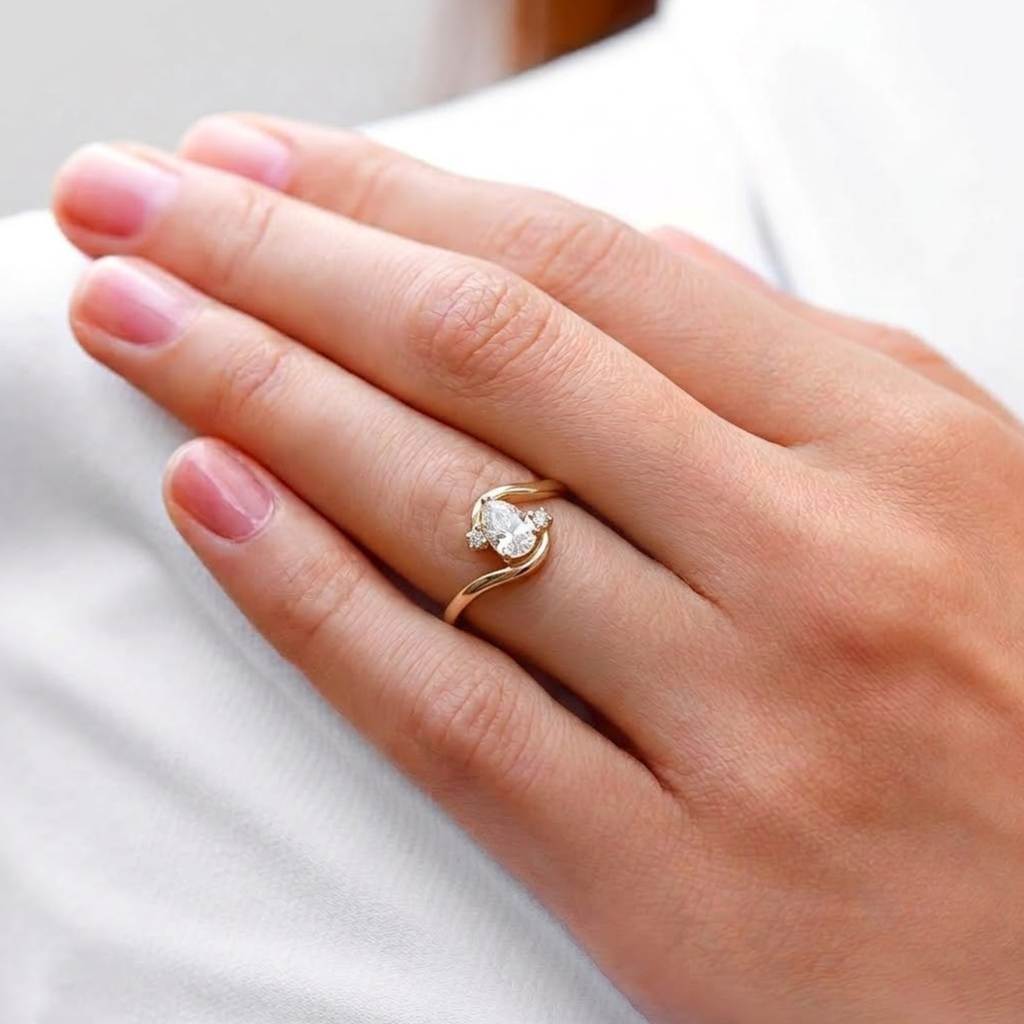 Pear Shape Three Stone Bypass Engagement Ring