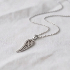 14K Solid Gold Diamond Angel Wing Necklace