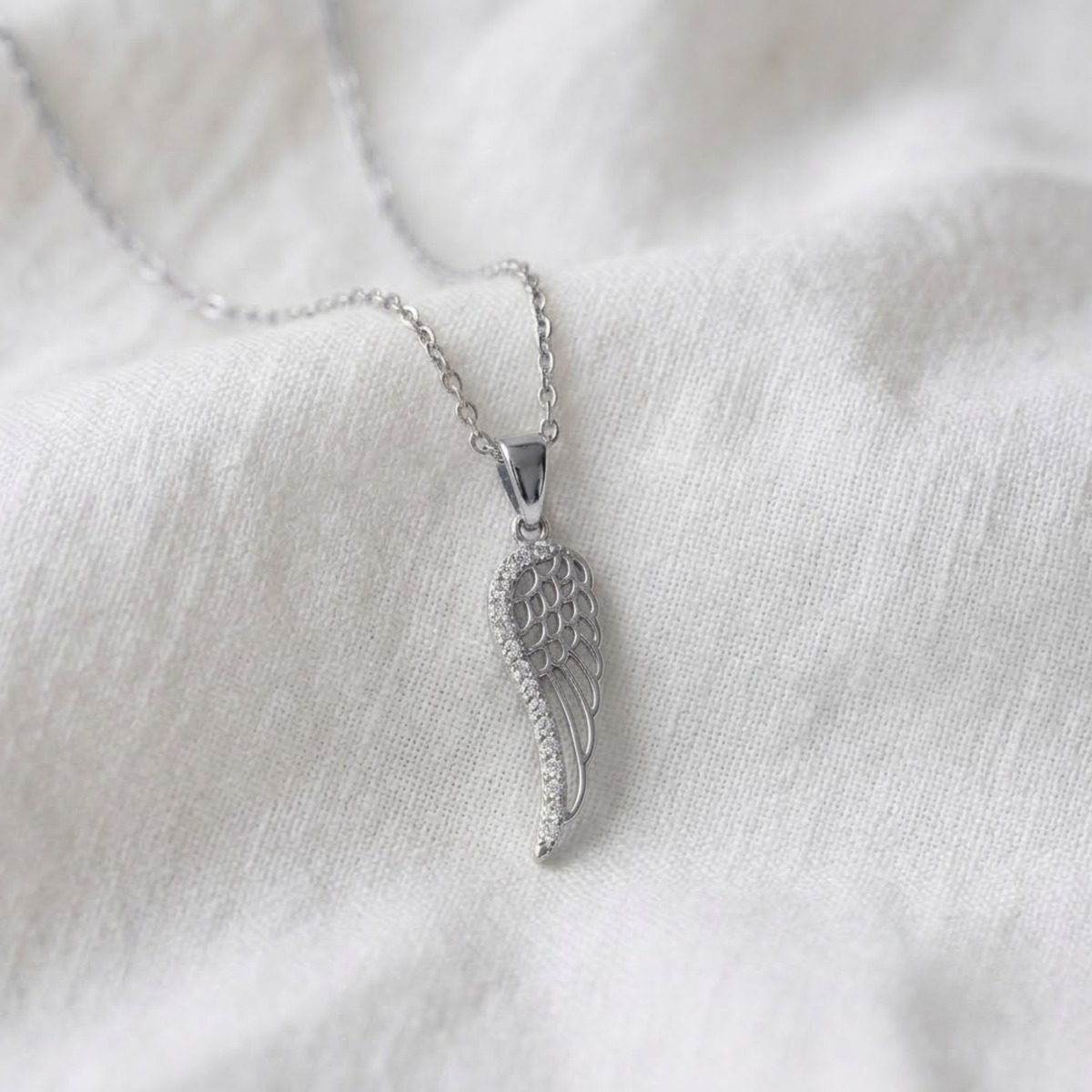 14K Solid Gold Diamond Angel Wing Necklace