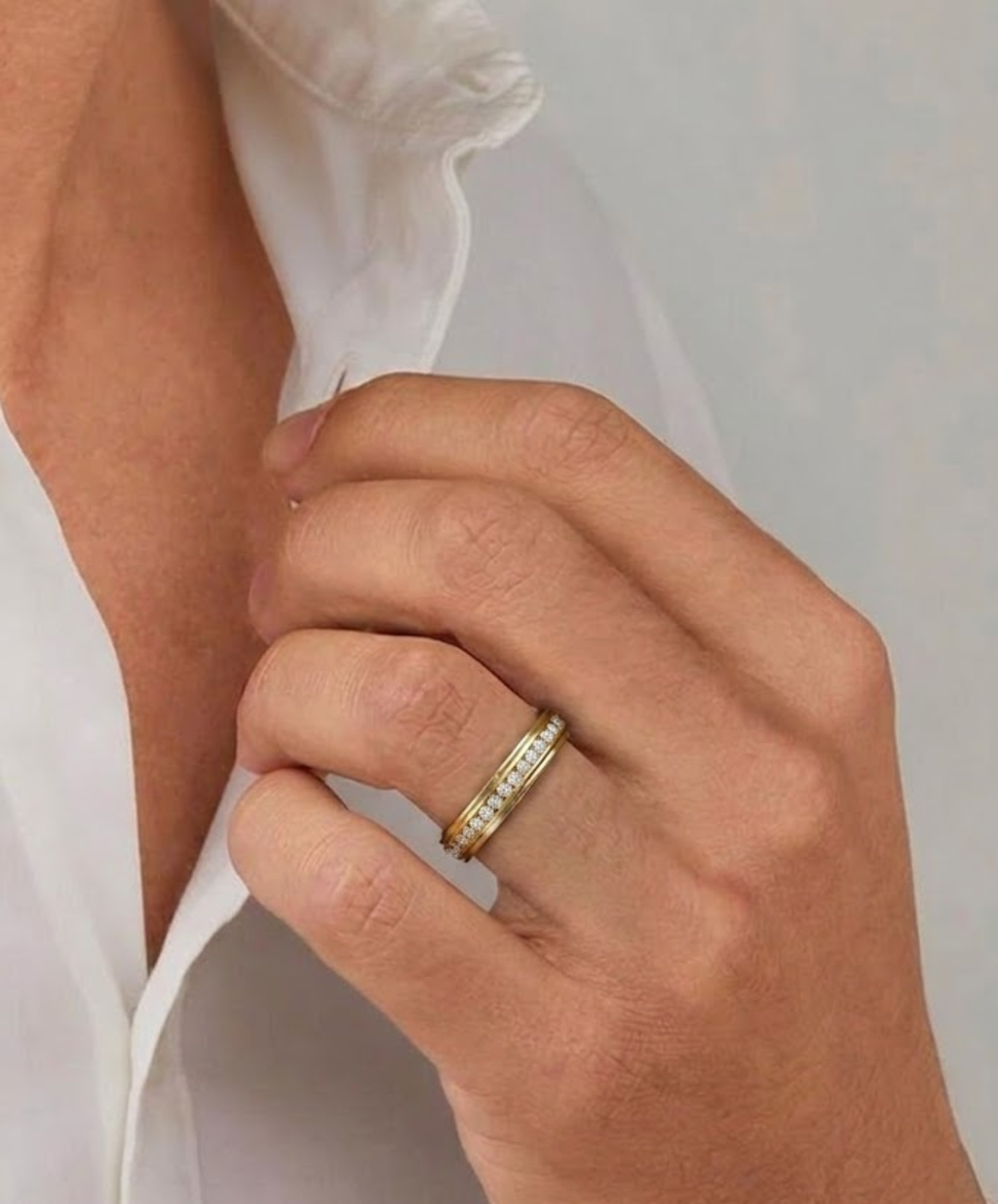 14K Gold Round Cut Lab Grown Diamond Men's Wedding Band Ring