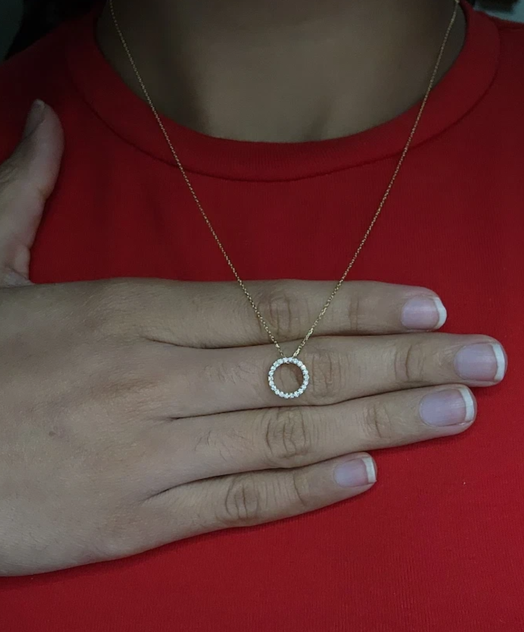 Round Lab Grown White Diamond Open Eternity Circle of Life Pendant for Women