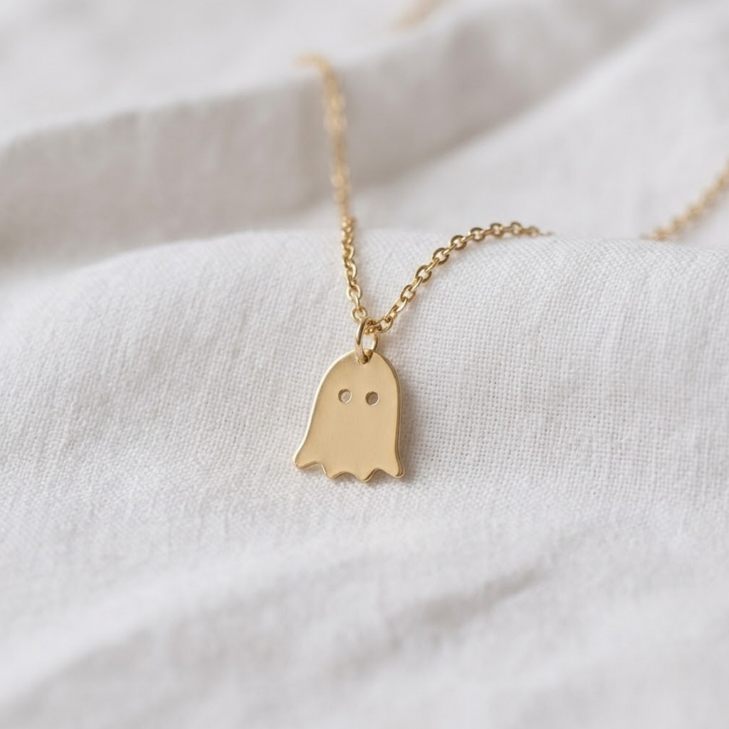14K Gold Ghost Halloween Necklace