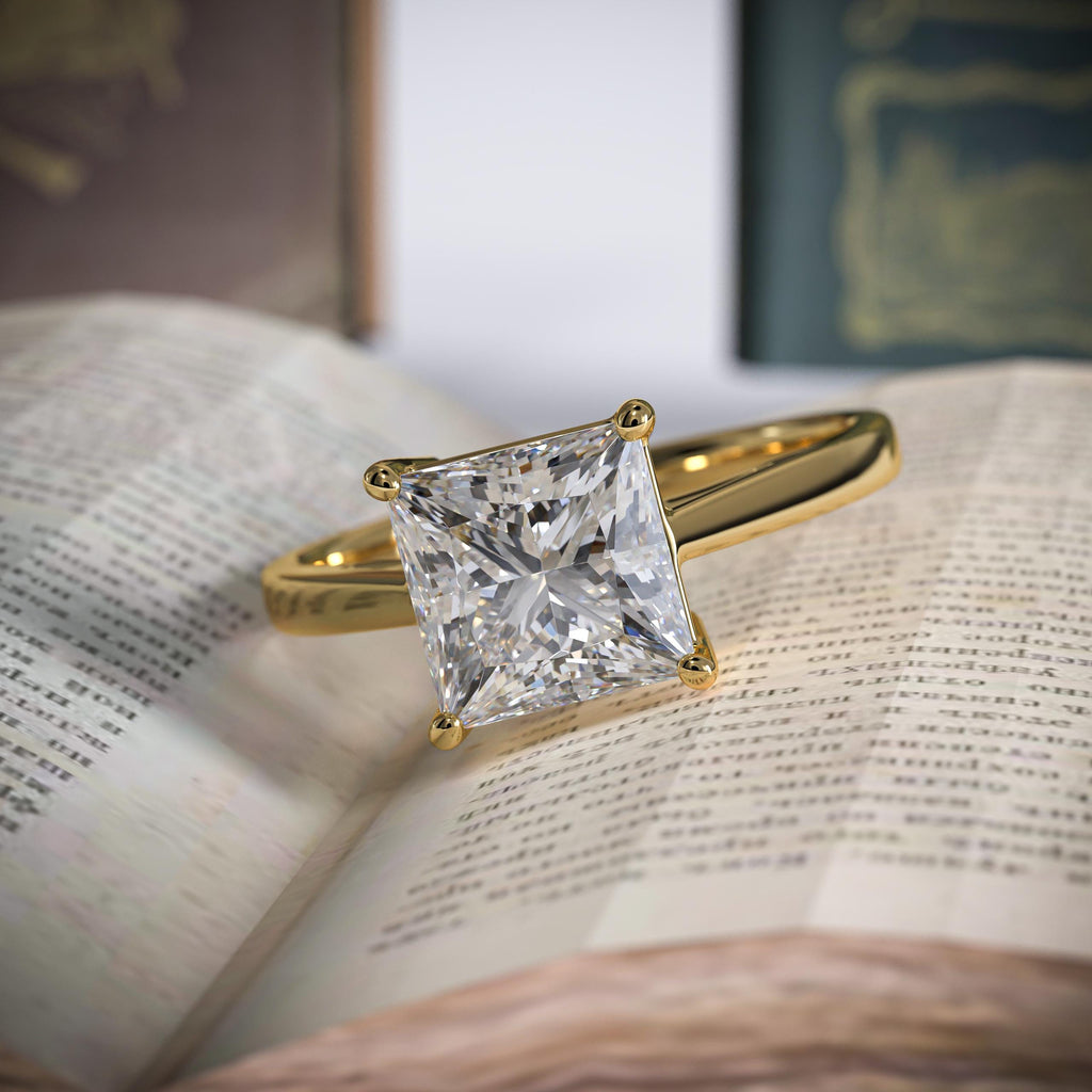 Princess Cut Engagement Ring in 14K Solid Gold Lab Grown Diamond Solitaire Ring for Anniversary Gift