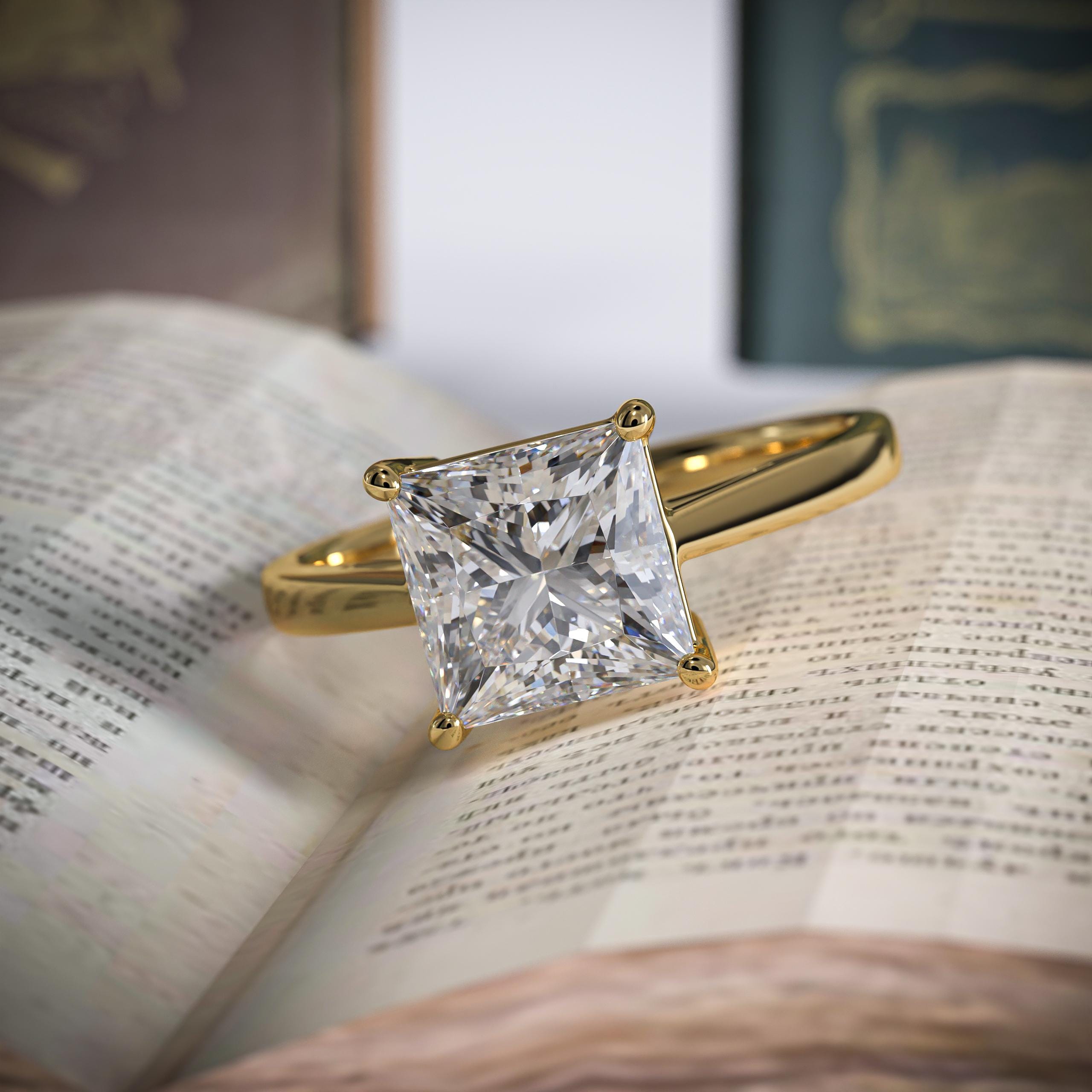 Princess Cut Engagement Ring in 14K Solid Gold Lab Grown Diamond Solitaire Ring for Anniversary Gift