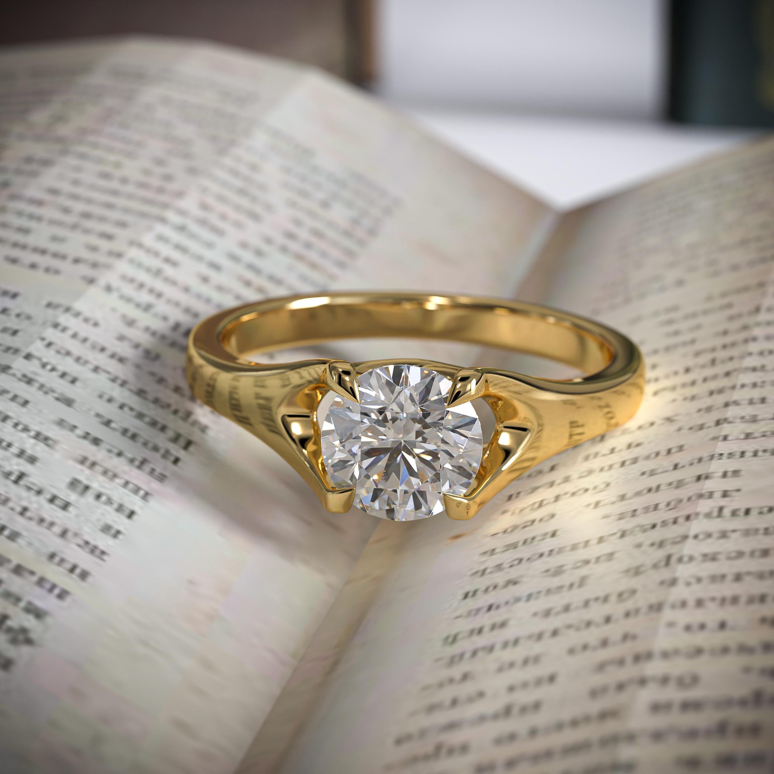 2 Carat F/VS1 Round Brilliant Cut Lab Grown Diamond Solitaire Engagement Ring in 14K Gold