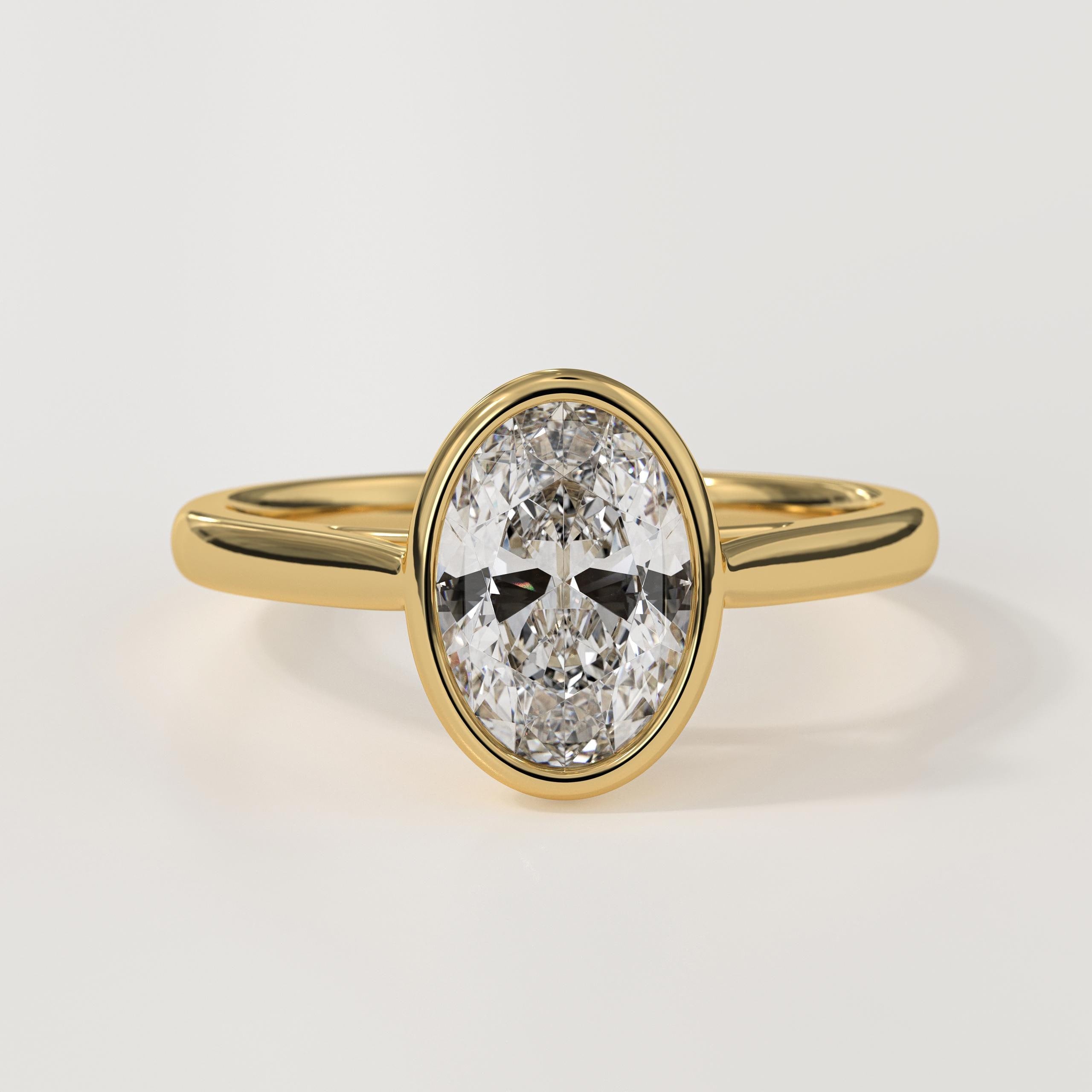 14K Gold Bezel Setting Oval Shaped Lab Grown Diamond Engagement Ring
