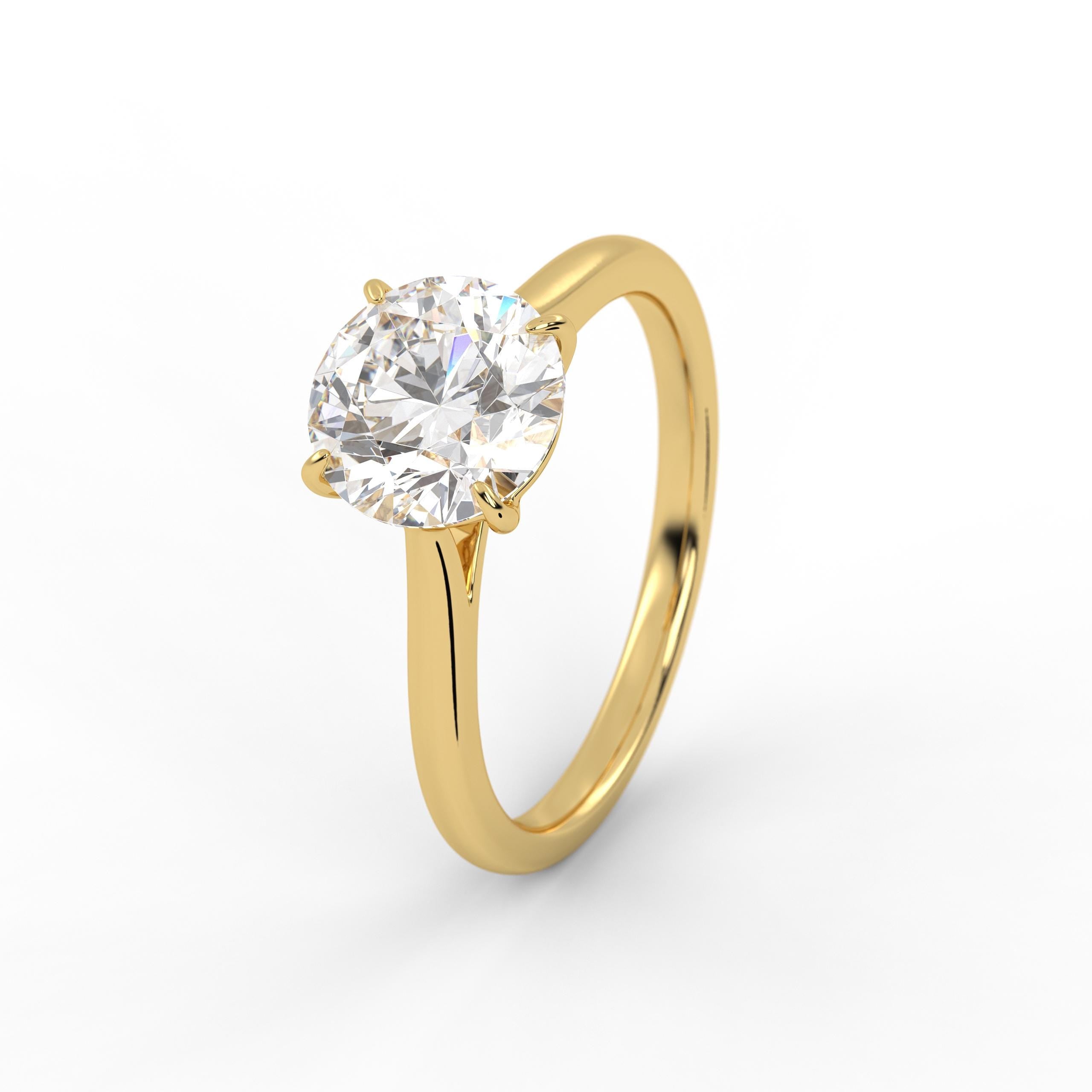 14K Gold Round Cut Lab Grown Diamond Engagement Ring Gift For Her