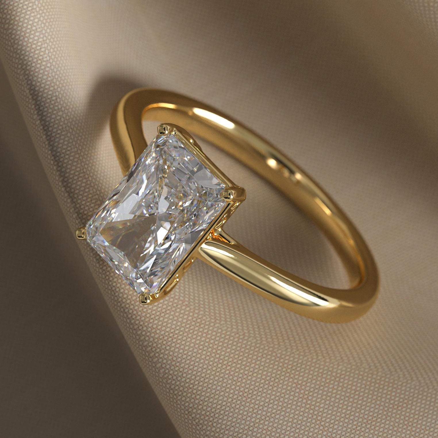 Radiant Cut 1 carat F Color VS1 Clarity IGI Certified Elongated Radiant Cut Lab Grown Diamond Solitaire Engagement Ring 14k Gold