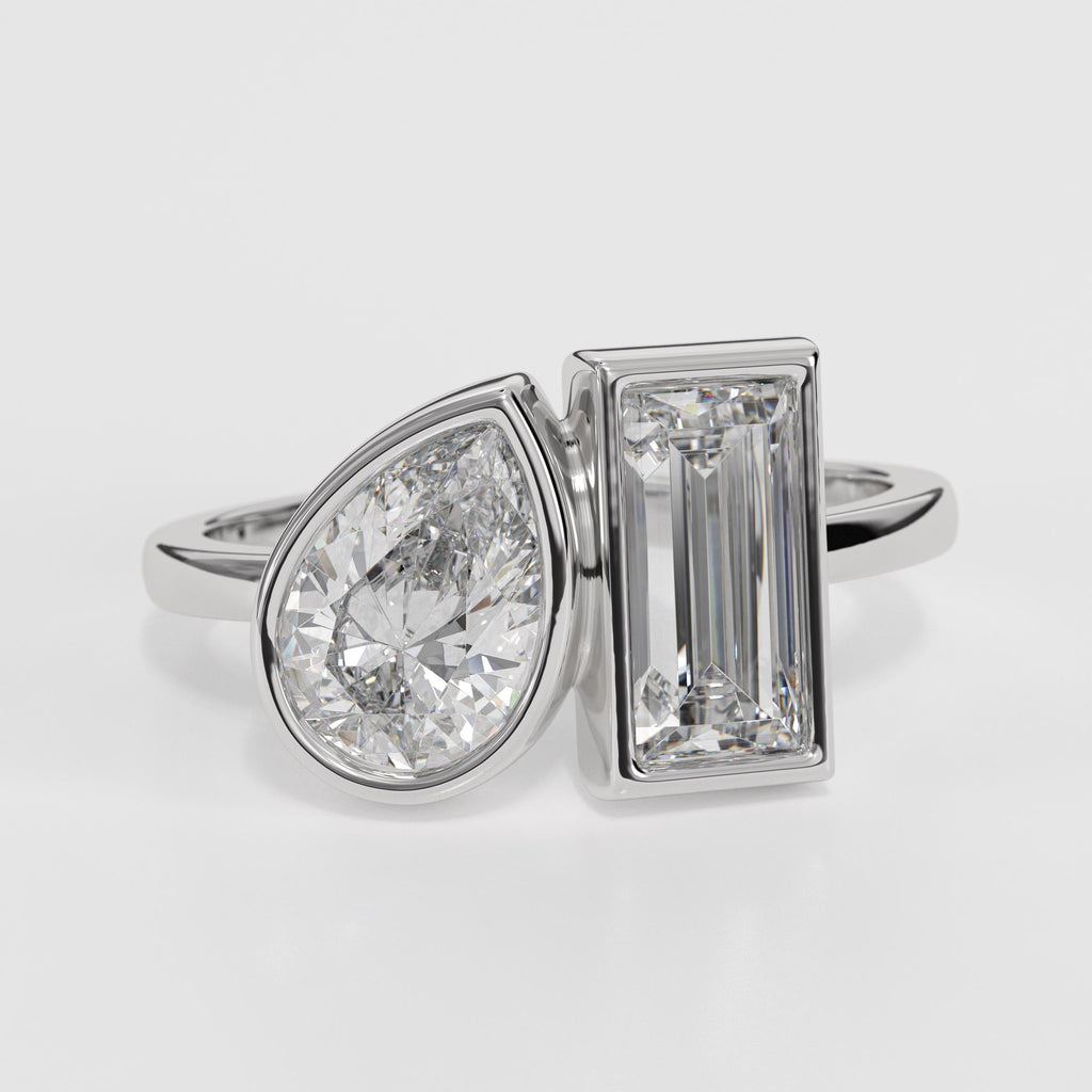 Toi Et Moi IGI Certified Pear Cut & Baguette Cut Lab Grown Diamond 14K Gold Engagement Ring