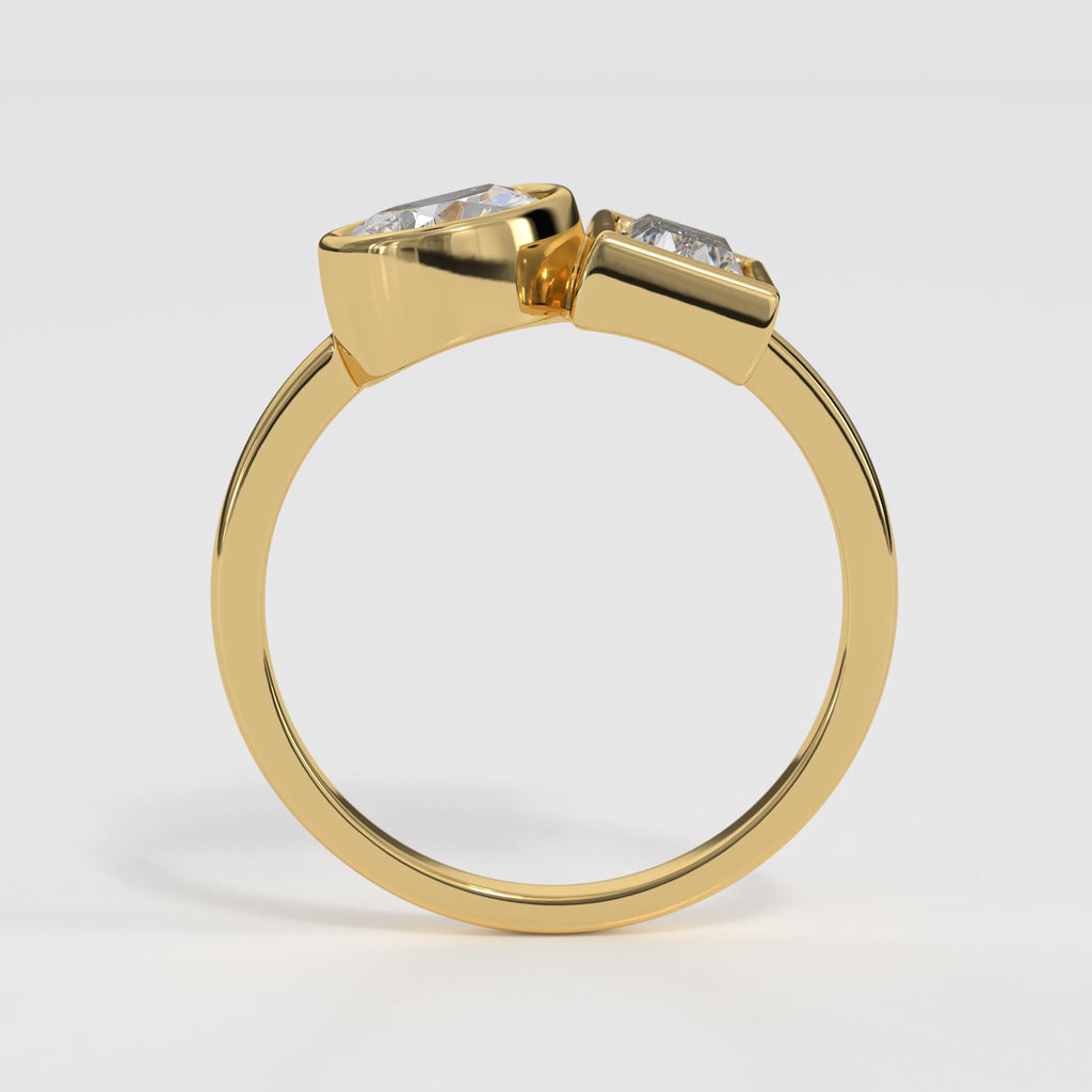 Toi Et Moi IGI Certified Pear Cut & Baguette Cut Lab Grown Diamond 14K Gold Engagement Ring