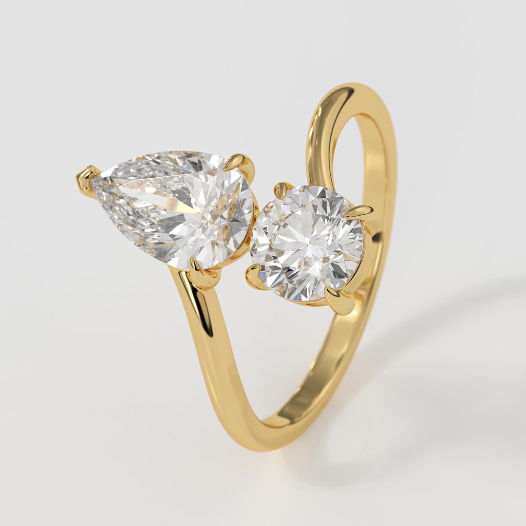 Toi Et Moi Ring Pear Round Cut Lab Grown Diamond Wedding Ring in 14K Gold