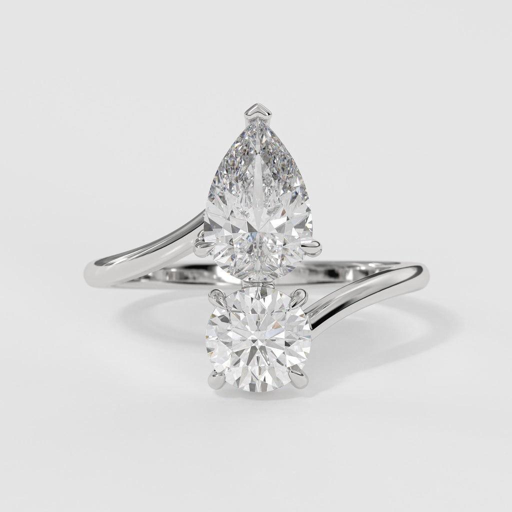 Toi Et Moi Ring Pear Round Cut Lab Grown Diamond Wedding Ring in 14K Gold