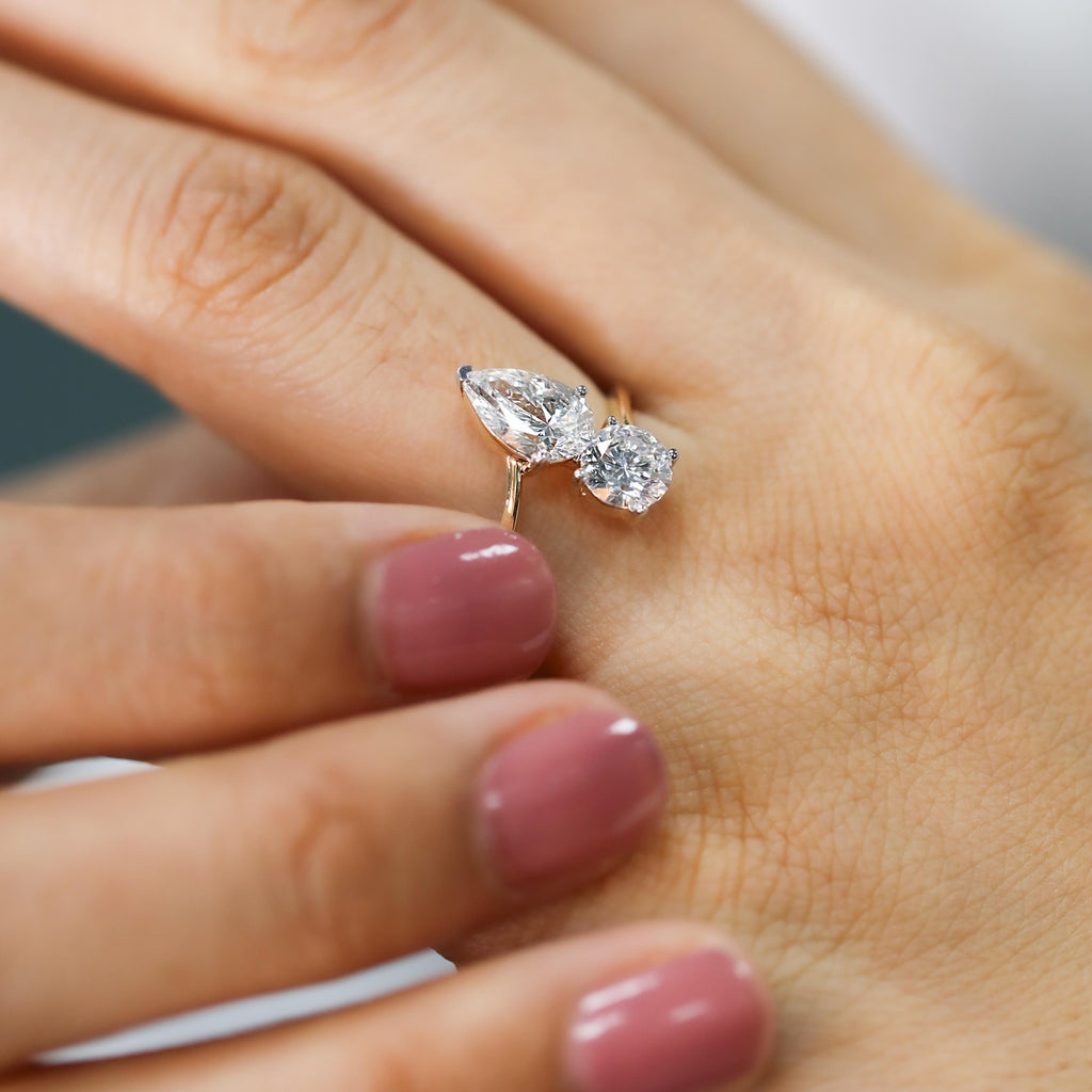 Toi Et Moi Ring Pear Round Cut Lab Grown Diamond Wedding Ring in 14K Gold