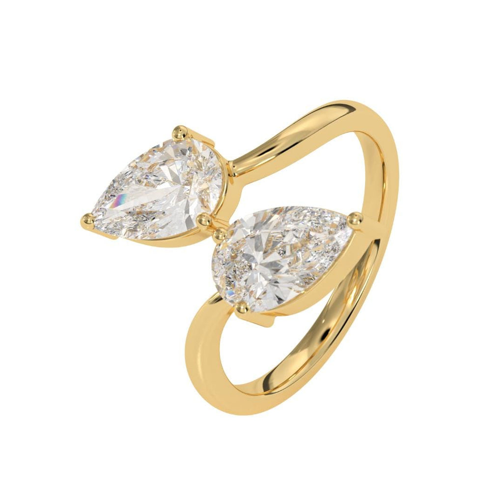 2 Carat Pear Cut Vintage Toi Et Moi Two Stone Ring, 14K Gold Lab Grown Diamond French Wedding Ring