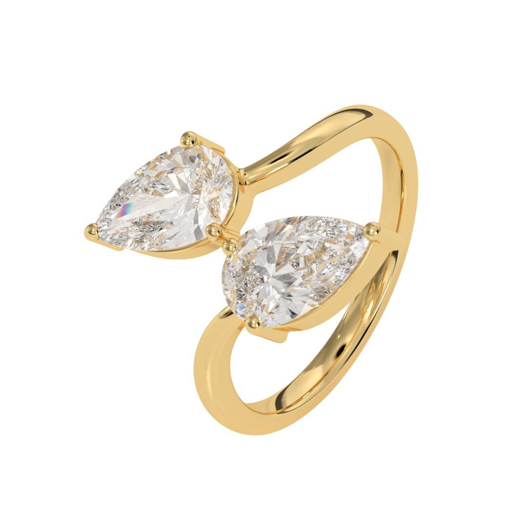 2 Carat Pear Cut Vintage Toi Et Moi Two Stone Ring, 14K Gold Lab Grown Diamond French Wedding Ring