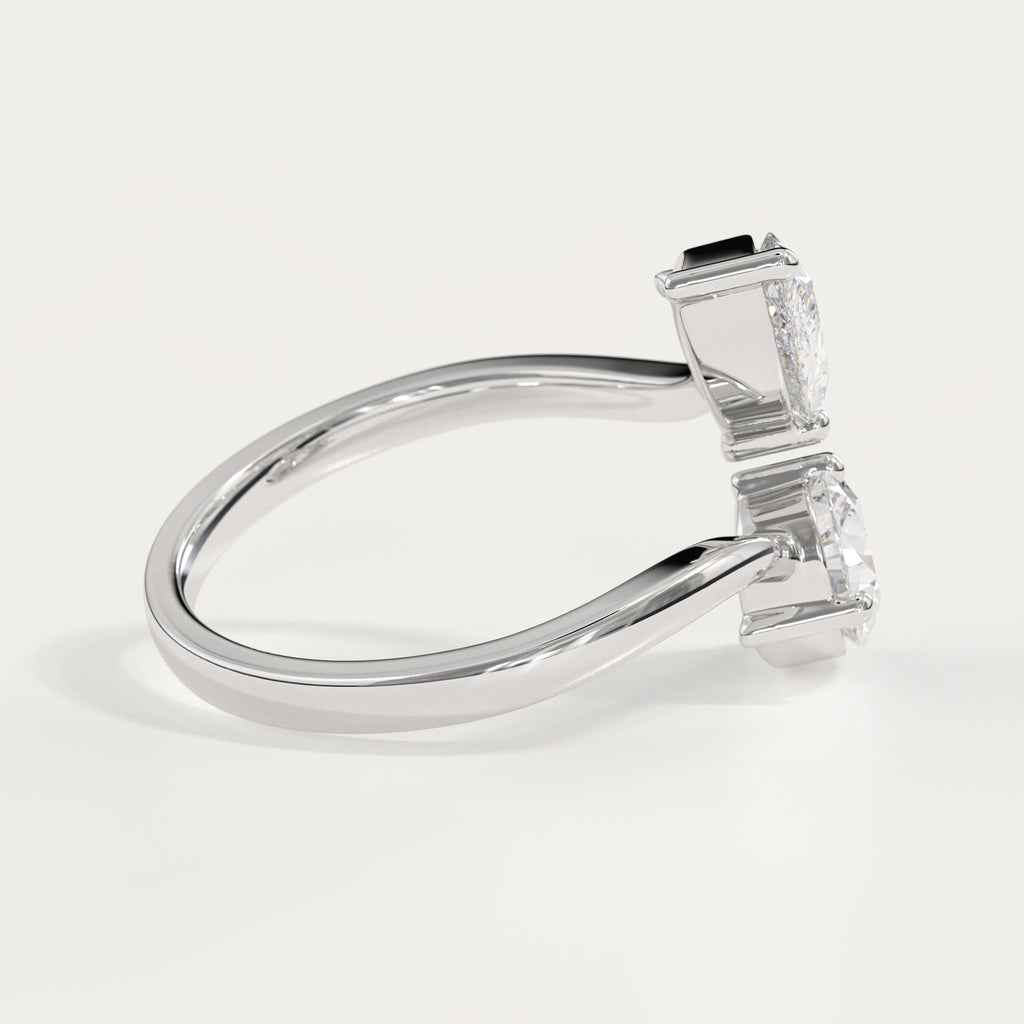 2 Carat Pear Cut Vintage Toi Et Moi Two Stone Ring, 14K Gold Lab Grown Diamond French Wedding Ring