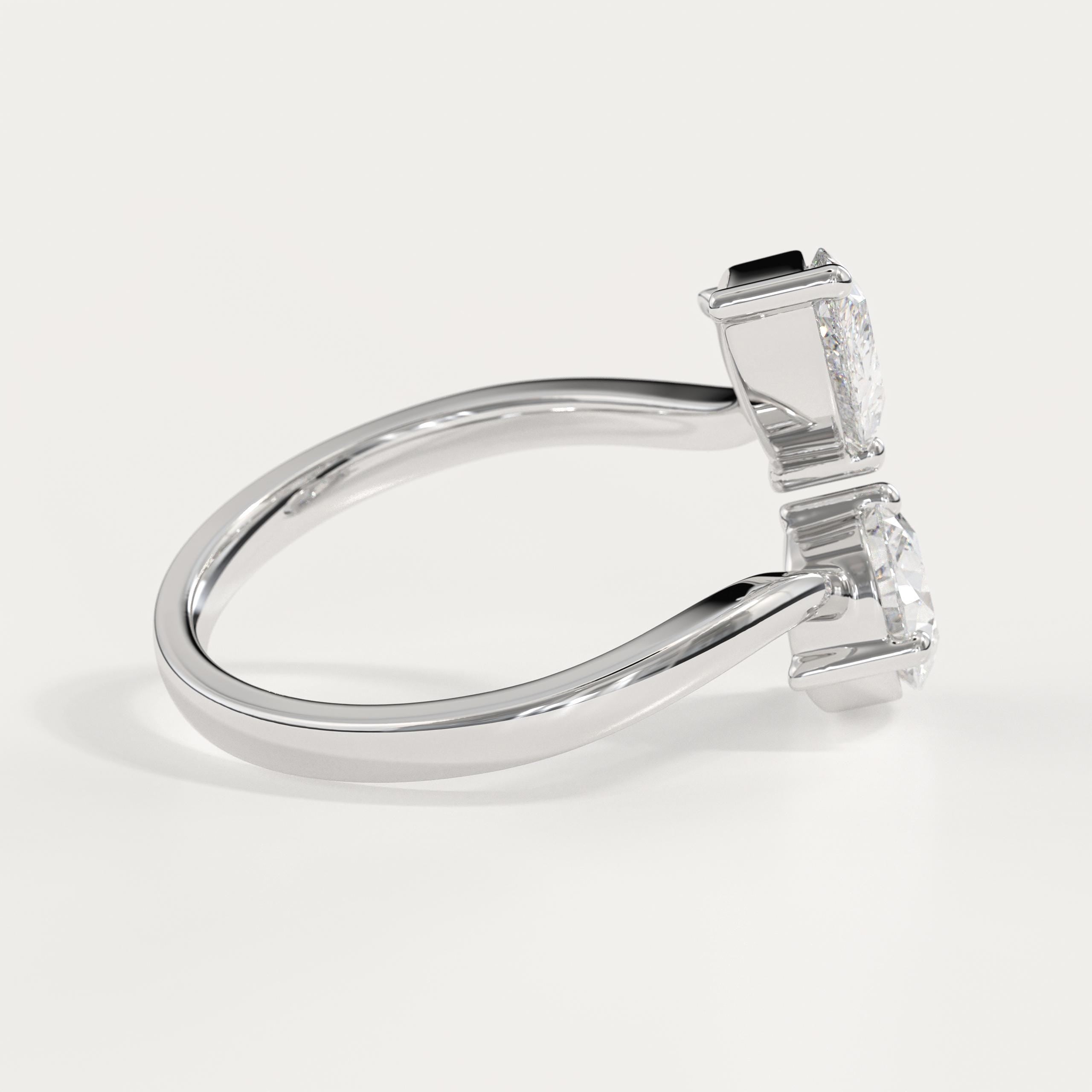 2 Carat Pear Cut Vintage Toi Et Moi Two Stone Ring, 14K Gold Lab Grown Diamond French Wedding Ring