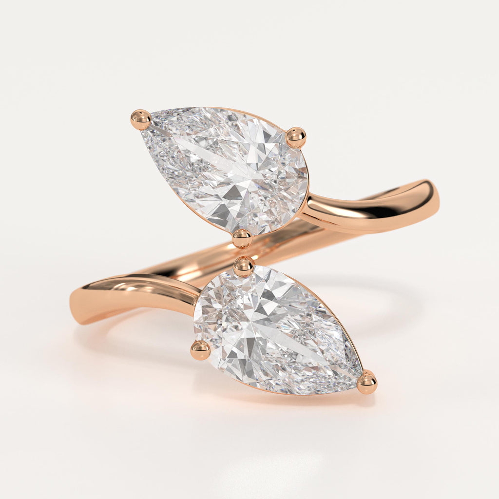 2 Carat Pear Cut Vintage Toi Et Moi Two Stone Ring, 14K Gold Lab Grown Diamond French Wedding Ring