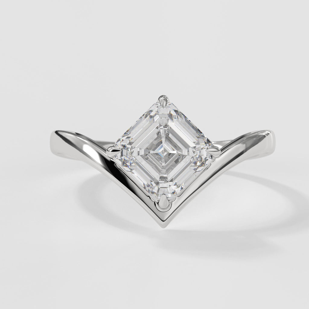 2 Carat Emerald Lab Grown 14K Gold Nesting Diamond F VS1 Curved Solitaire Ring