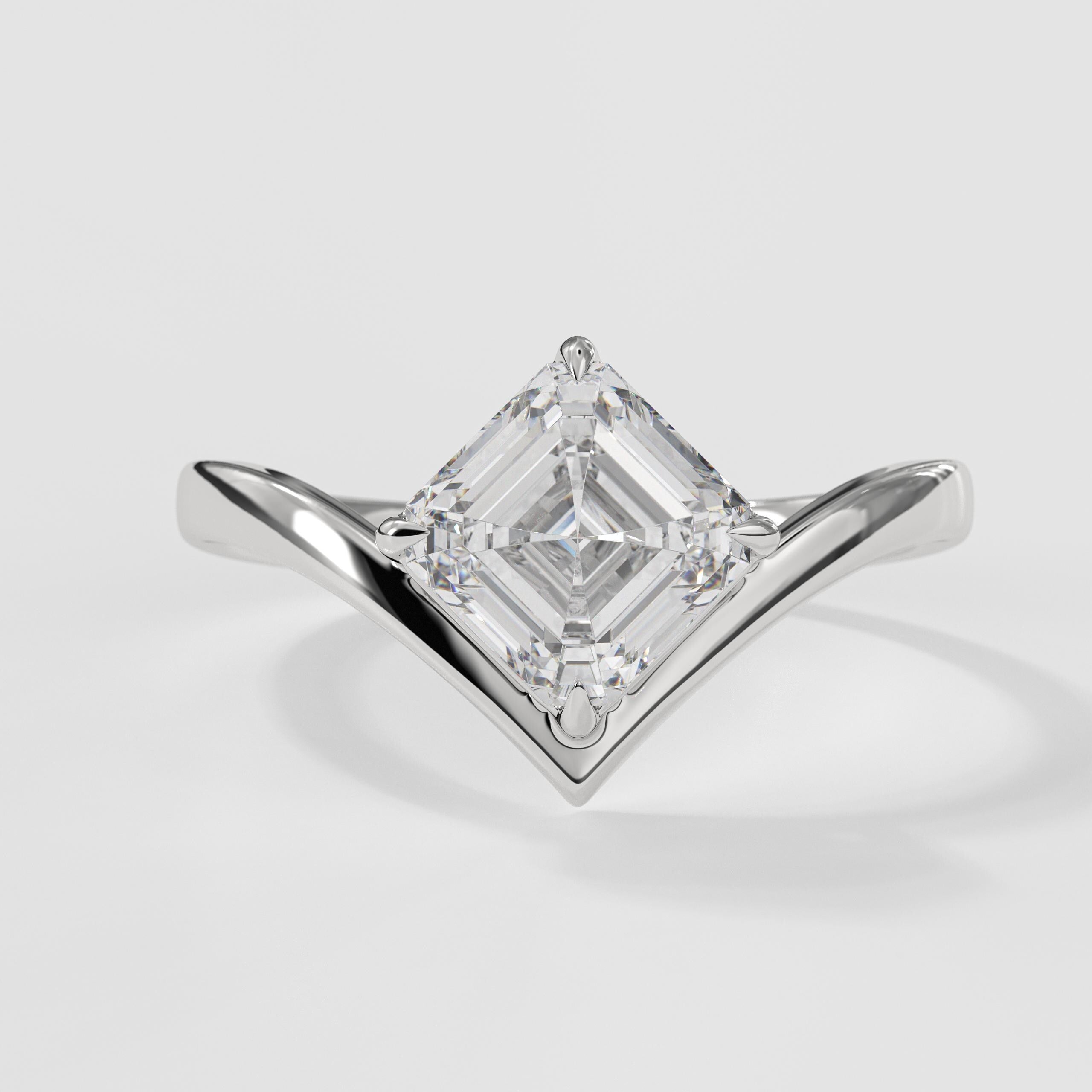 2 Carat Emerald Lab Grown 14K Gold Nesting Diamond F VS1 Curved Solitaire Ring
